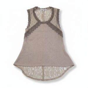 A'Reve Taupe Lace Accent Sleeveless Blouse